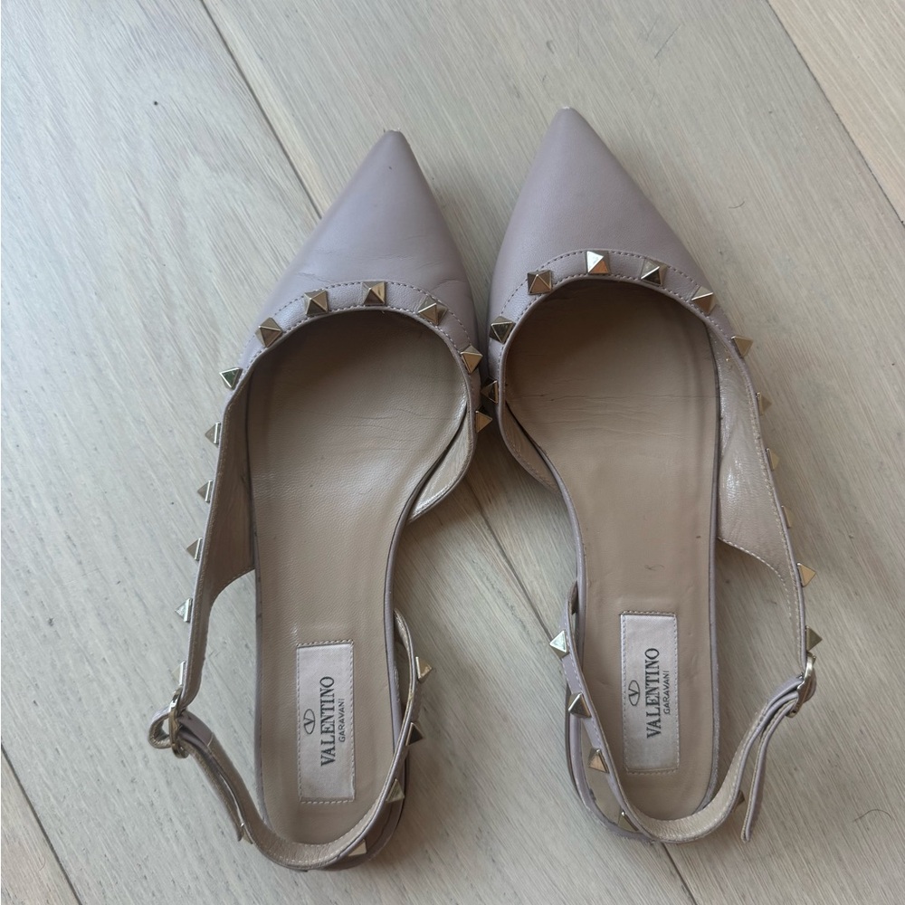 Valentino Women's Studded Slingback Flats - Taupe